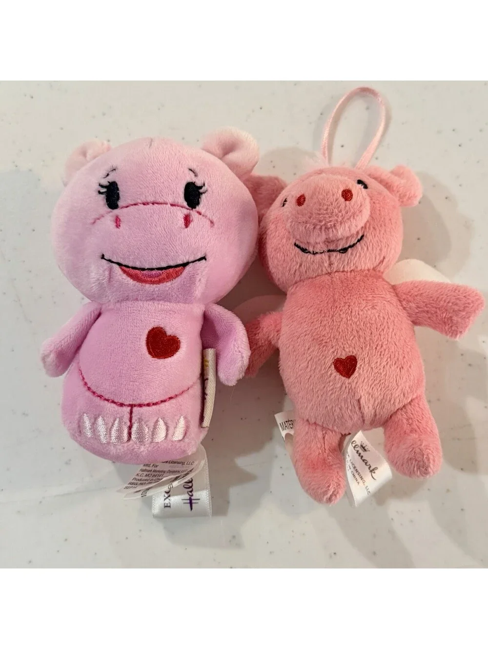 Hallmark Itty Bittys Lot Of 2 - Pink Hippo ❤️ Cupid Pig Plush 🐷 🦛